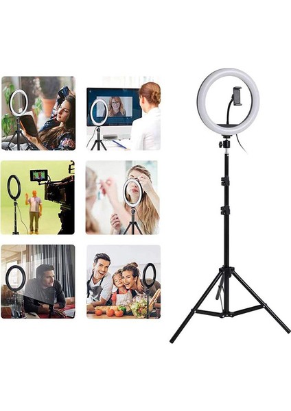 10" Halka LED Tripod 200 cm Video Selfie Stüdyo Makyaj Işığı Selfi Işığı