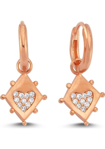 Trendy Kalp Karo Gümüş Küpe - Rose - Standart