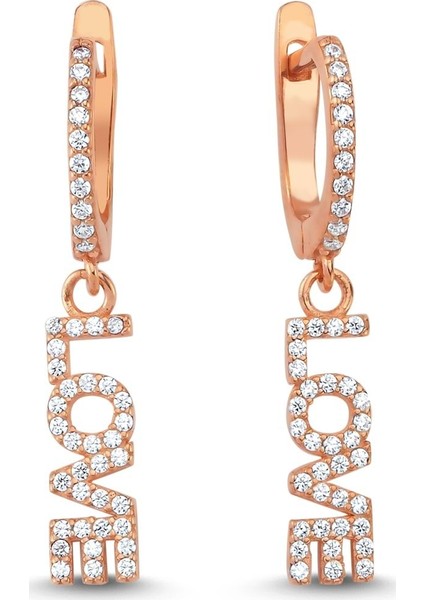 Trendy Taşlı Love Küpe - Rose - Standart
