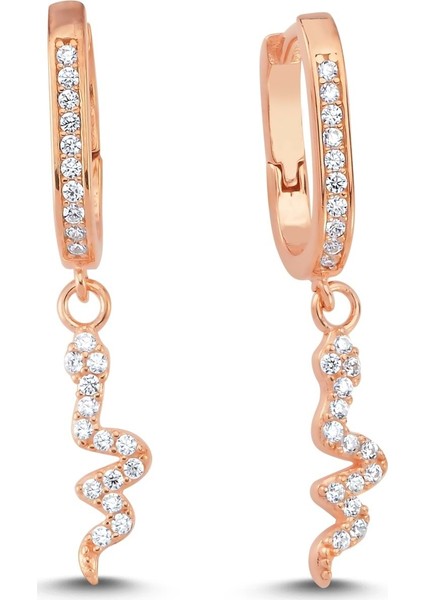 Trendy U Gümüş Küpe Yılanlı Taşlı - Rose - Standart