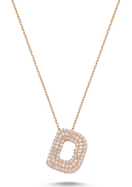 Harfli Kolyeler Rose Gümüş Taşlı - Ü Harfi - Standart - ADA001-1735
