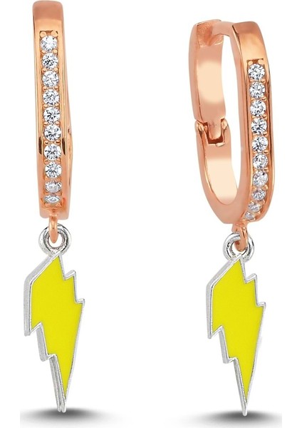 Trendy Rose Gümüş Küpe Taşlı Şimşekli - Yeşil - Standart