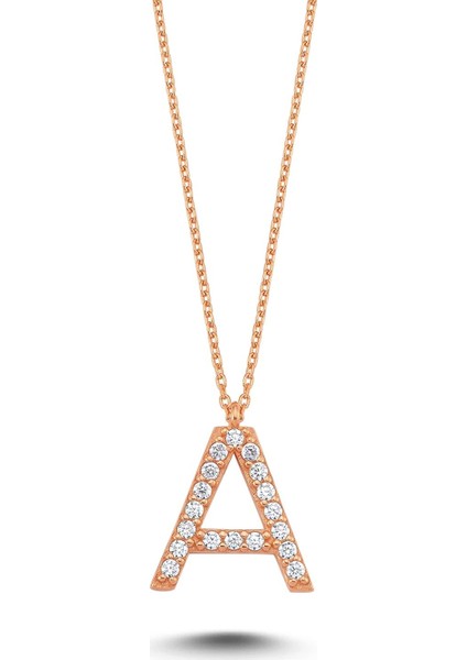 Harfli Gümüş Kolye Taşlı Roze - I Harfi - Standart - ALV007-2151