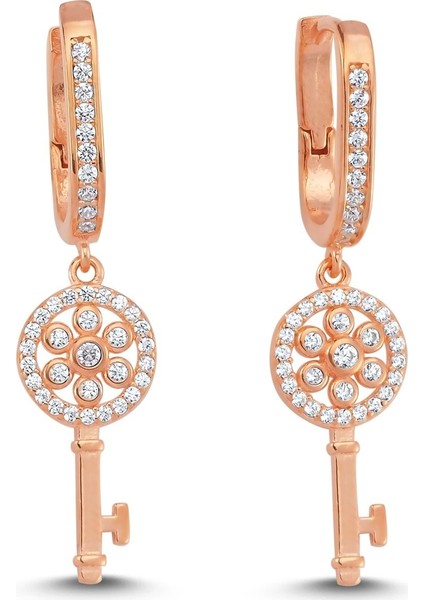 Trendy Anahtar Gümüş Küpe - Rose - Standart