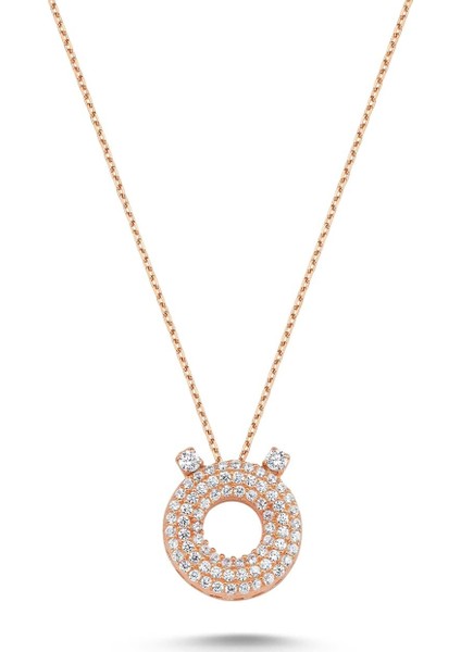 Harfli Kolyeler Rose Gümüş Taşlı - Ü Harfi - Standart - ADA001-1735