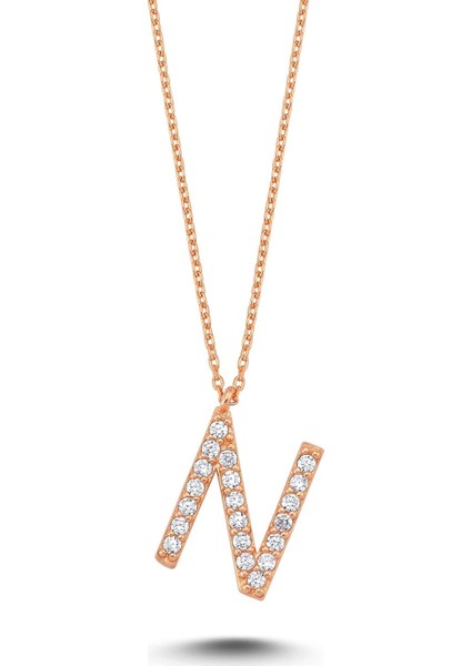 Harfli Gümüş Kolye Taşlı Roze - I Harfi - Standart - ALV007-2151
