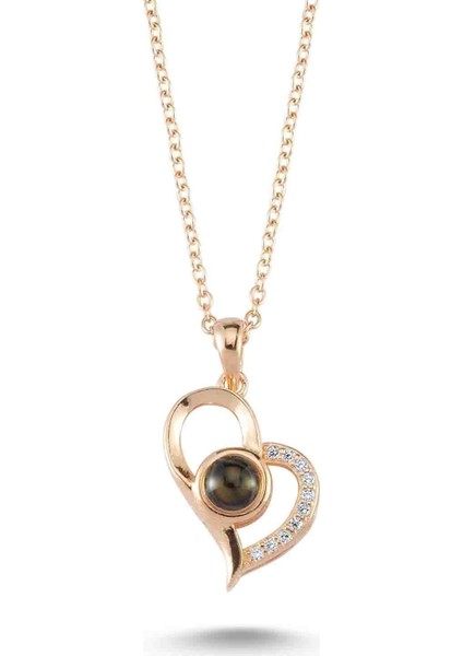 Kalpli Kedi Gözü Taşlı Kolye - Rose - Standart - BLC0001-1097