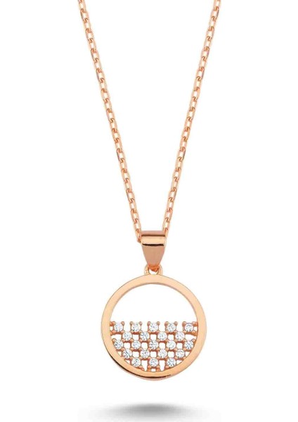 Swarovski Yuvarlak Yarım Taşlı Kolye - Rose - Standart - YNC12510-342