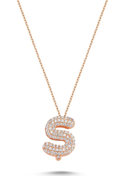Harfli Kolyeler Rose Gümüş Taşlı - Ü Harfi - Standart - ADA001-1735