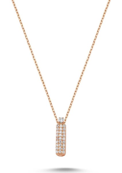 Harfli Kolyeler Rose Gümüş Taşlı - Ü Harfi - Standart - ADA001-1735