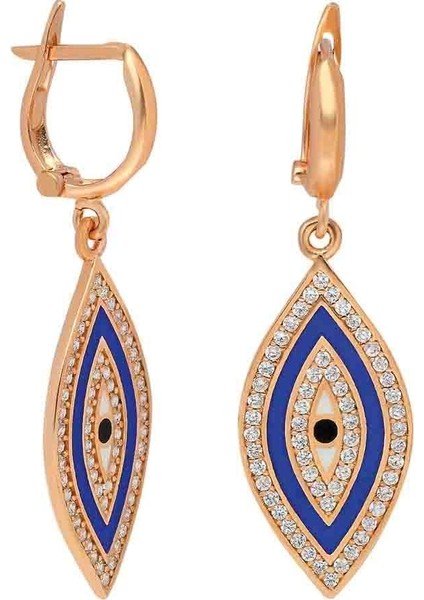 Çok Taşlı Göz Gümüş Küpe Dikey - Yeşil - Standart - AXEL0069-2482