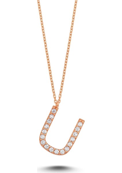 Harfli Gümüş Kolye Taşlı Roze - I Harfi - Standart - ALV007-2151