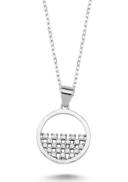 Swarovski Yuvarlak Yarım Taşlı Kolye - Rose - Standart - YNC12510-342