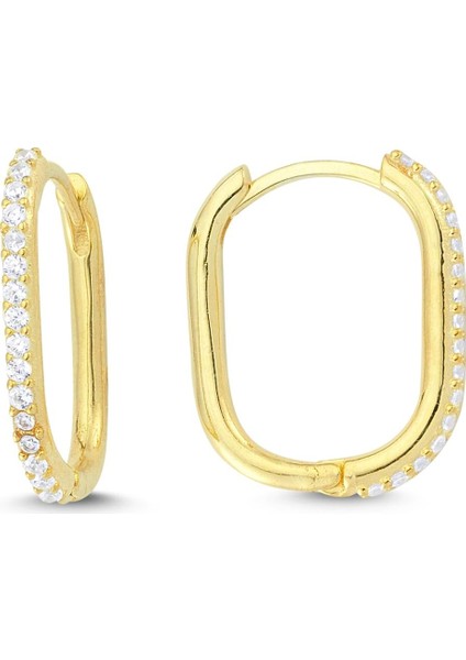 Trendy Oval Küpe Taşlı Ince - Rose - Standart