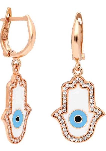 Fatimanın Eli Taşlı Mineli Gümüş Küpe - Turquaz - Standart - AXEL0065-2463