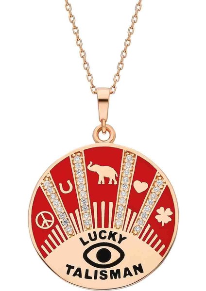 Lucky Talisman Taşlı Gümüş Kolye - Turuncu - Standart - AXEL0039-2351