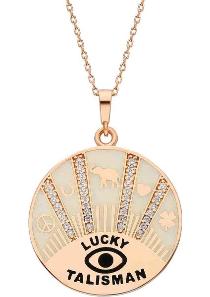 Lucky Talisman Taşlı Gümüş Kolye - Turuncu - Standart - AXEL0039-2351