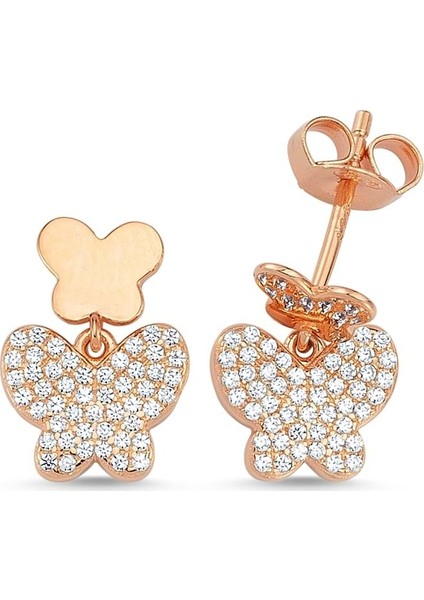 Taşlı Ok Halka Küpe - Rose - Standart - KPCZ20938-798
