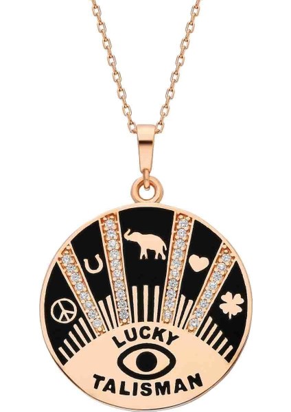 Lucky Talisman Taşlı Gümüş Kolye - Turuncu - Standart - AXEL0039-2351