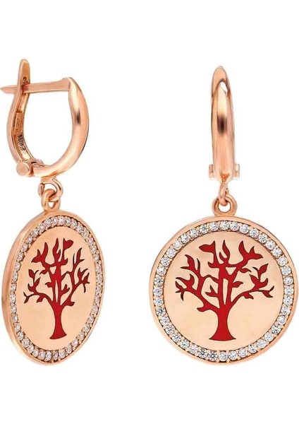 Hayat Ağacı Küpe Taşlı Mineli - Siyah - Standart - AXEL0056-2425