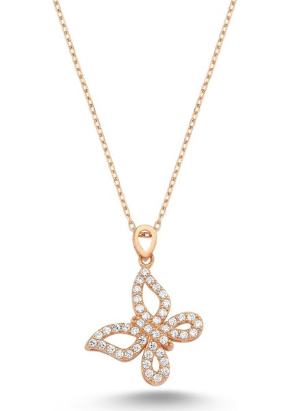 Swarovski Parlak Taşlı Kelebek Kolye - Rose - Standart - YNC13421-1-777