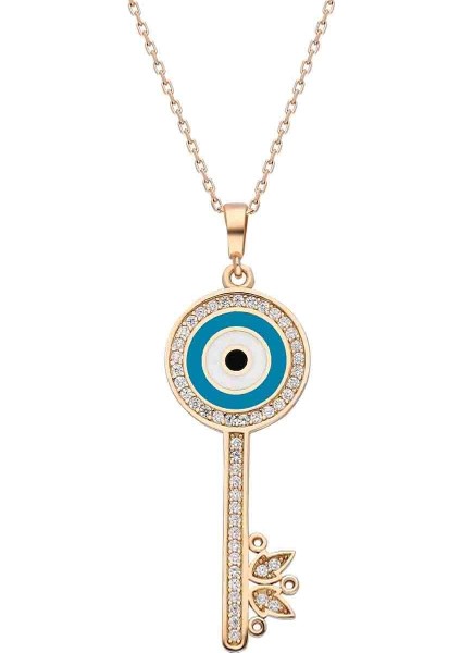 Taşlı Mineli Gümüş Anahtar Kolye - Yeşil - Standart - AXEL0036-2333