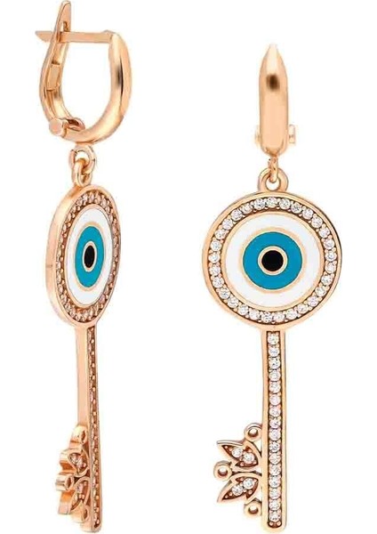Taşlı Mineli Gümüş Anahtar Küpe - Yeşil - Standart - AXEL0054-2416