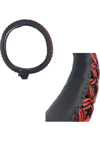Direksiyon Kılıfı 38 cm Siyah Kırmızı Şeritli / DIKI350-SK