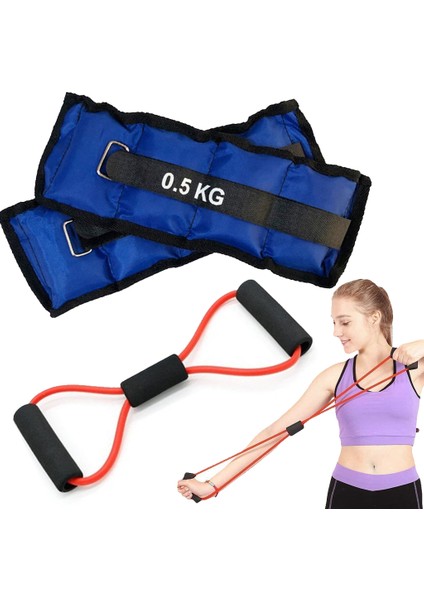 Direnç Egzersiz Lastiği Tübülü + 0.5 kg El Ayak Bilek Ağırlığı
