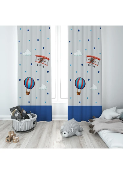 Talia Home TLA-008 2 Kanat  Erkek Uçak Çocuk ve Bebek Odası Fon Perde