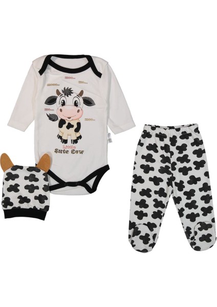 İnekli 3 - 6 Ay Çıtçıtlı Body 3'lü Bebek Takım