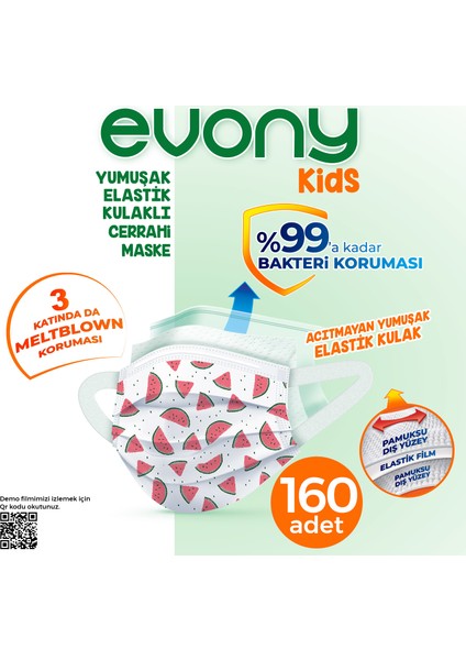 ELASTİK KULAKLI ÇOCUK KIDS MASKE 160 Adet