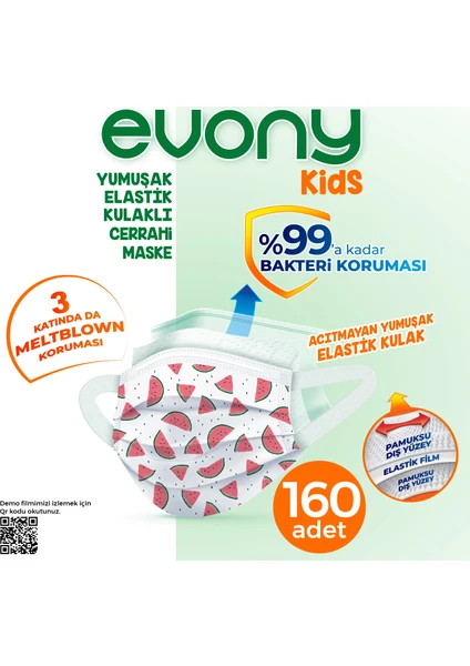 ELASTİK KULAKLI ÇOCUK KIDS MASKE 160 Adet