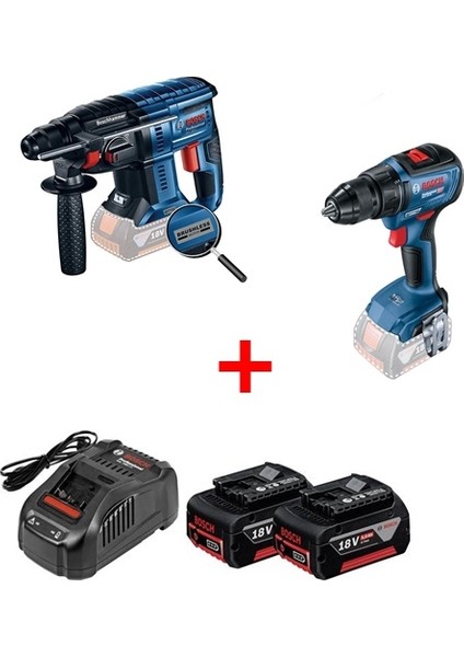 Promix Set Gbh 180-LI Kırıcı Delici +Gsr 18-50 Akülü Vidalama Brushless Motor Kömürsüz 18 V 5,0 Ah Çift Akü