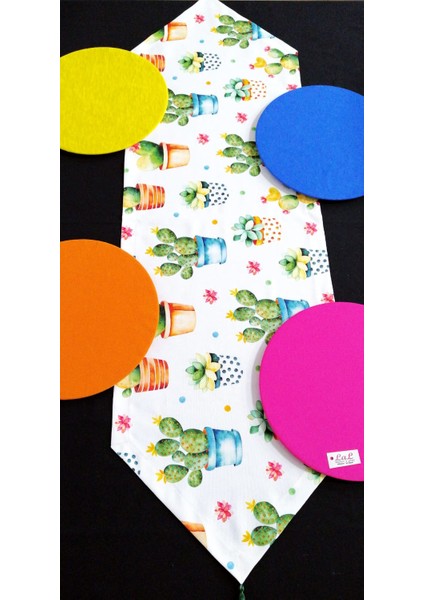 Lal Tasarım Home Collectıon Saksıda Kaktüs Desen Runner 4 Supla Takım