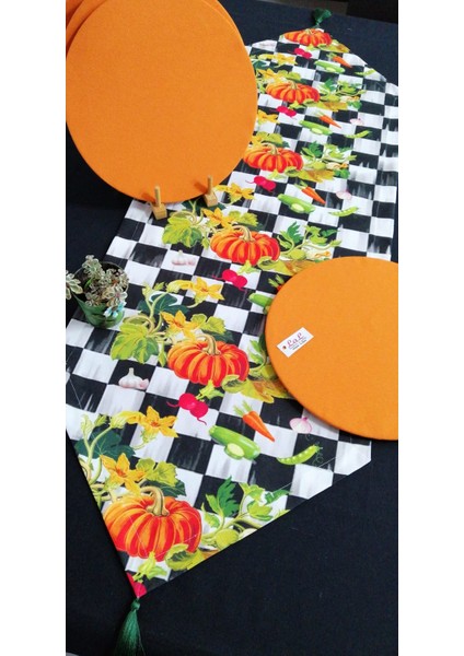Lal Tasarım Home Collectıon Balkabağı Desen Runner 4 Supla Takım