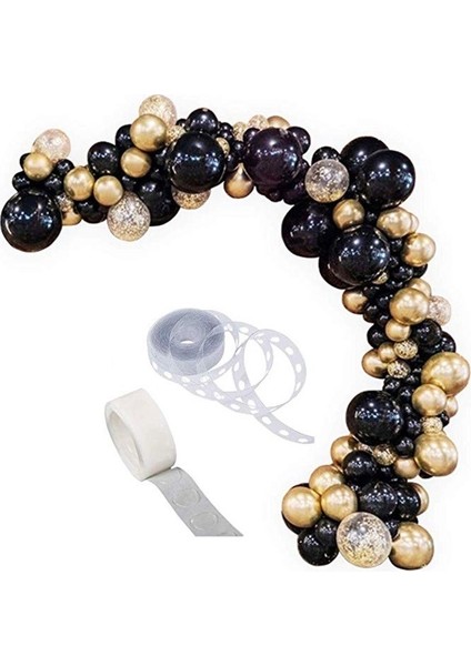 Siyah Gold Konfetili Balon Zincir Set