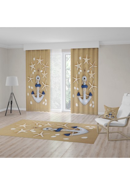Çocuk Odası Bebek Odası Denizyıldızı Fon Perde 2 Kanat TLA-038