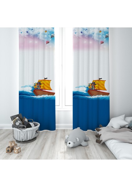 Çocuk Odası Bebek Odası Deniz Desen Fon Perde 2 Kanat TLA-047