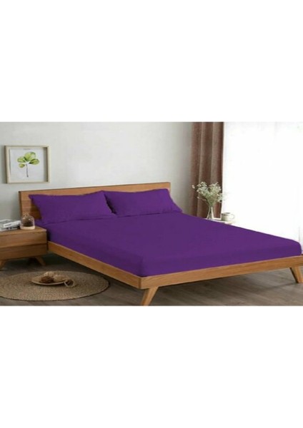 Çift Kişilik 160X200 Mor Renk Lastikli Çarşaf Seti %100 Pamuklu