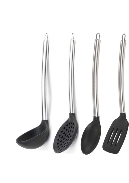 Silikon Siyah Mutfak Seti 5 (Silikon Kaşık, Spatula, Kepçe, Kevgir)