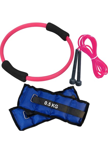 Pilates Egzersiz Çemberi, 0.5KGX2ADET Kum Torbası Bilek Ağırlığı, Atlama Ipi Set