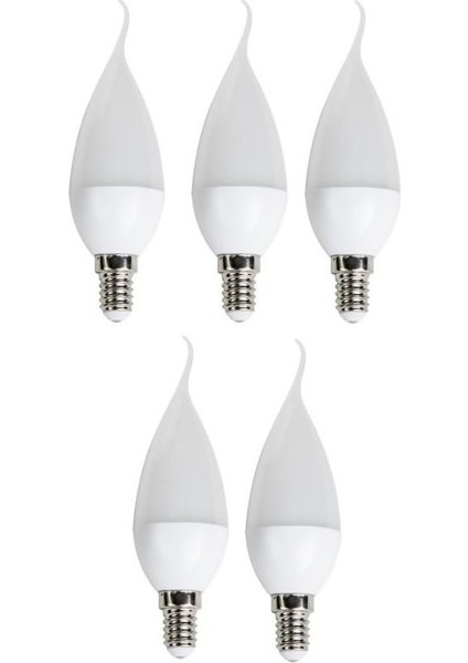 5 'li Cata CT-4084 Kıvrık Mum Ledli Buji LED Ampul-Ince E14 Duy-Kıvrık Avize Ampülü-Beyaz Işık 6400K