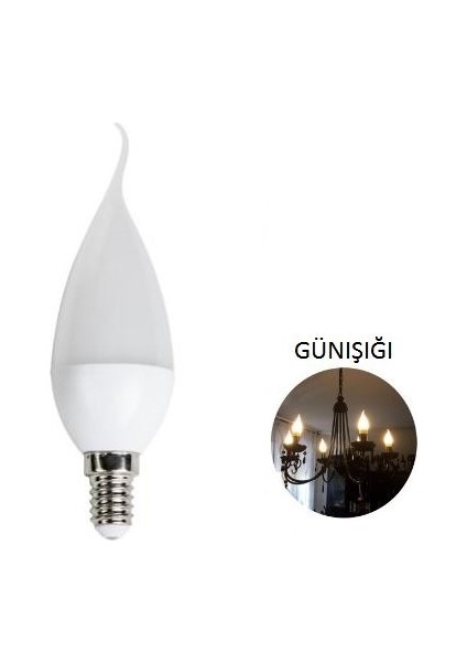 5 'li Cata CT-4084 Kıvrık Mum Ledli Buji LED Ampul-Ince E14 Duy-Kıvrık Avize Ampülü-Gün Işığı 3200K