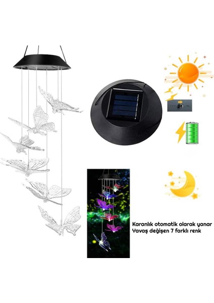 Kelebek Motif Dekoratif Bahçe Balkon Süsleme Solar LED