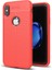 Apple iPhone Xr Kılıf Ultra Korumalı Deri Desenli Lüx Niss Silikon Kılıf + Cam Ekran Koruyucu Kırmızı 1