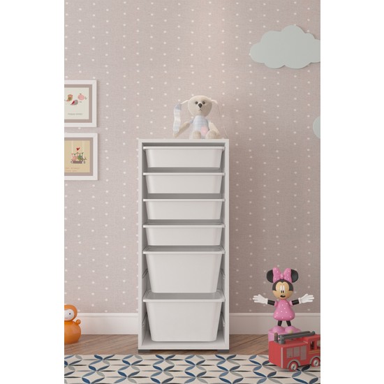 Pratico 2 Büyük 4 Küçük Beyaz Sepetli Oyuncak Dolabı Fiyatı