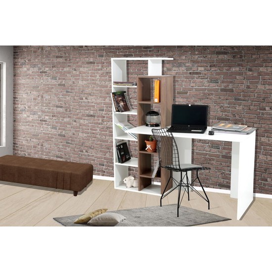 Chic Life Poly Kitaplıklı Çalışma Masası Ceviz Beyaz Fiyatı
