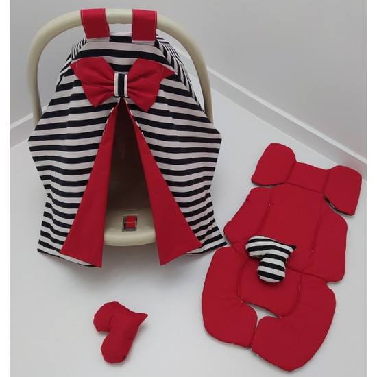 Bebek ve Bebek Puset Örtüsü ve Minderi Kırmızı Çizgili Fiyatı