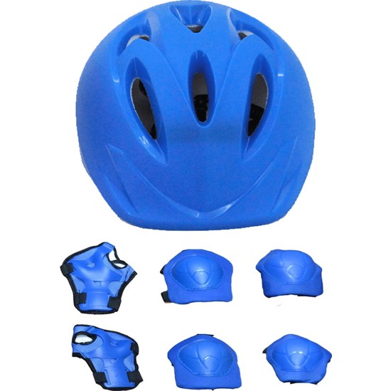 Birlik Oyuncak Güçlü Plastik Yüksek Yoğunluklu Strafor Çocuk Scooter Bisiklet Kaykay Paten Kaskı ve 6 Parça Dizlik Dirseklik Koruma Seti Kask Seti Mavi